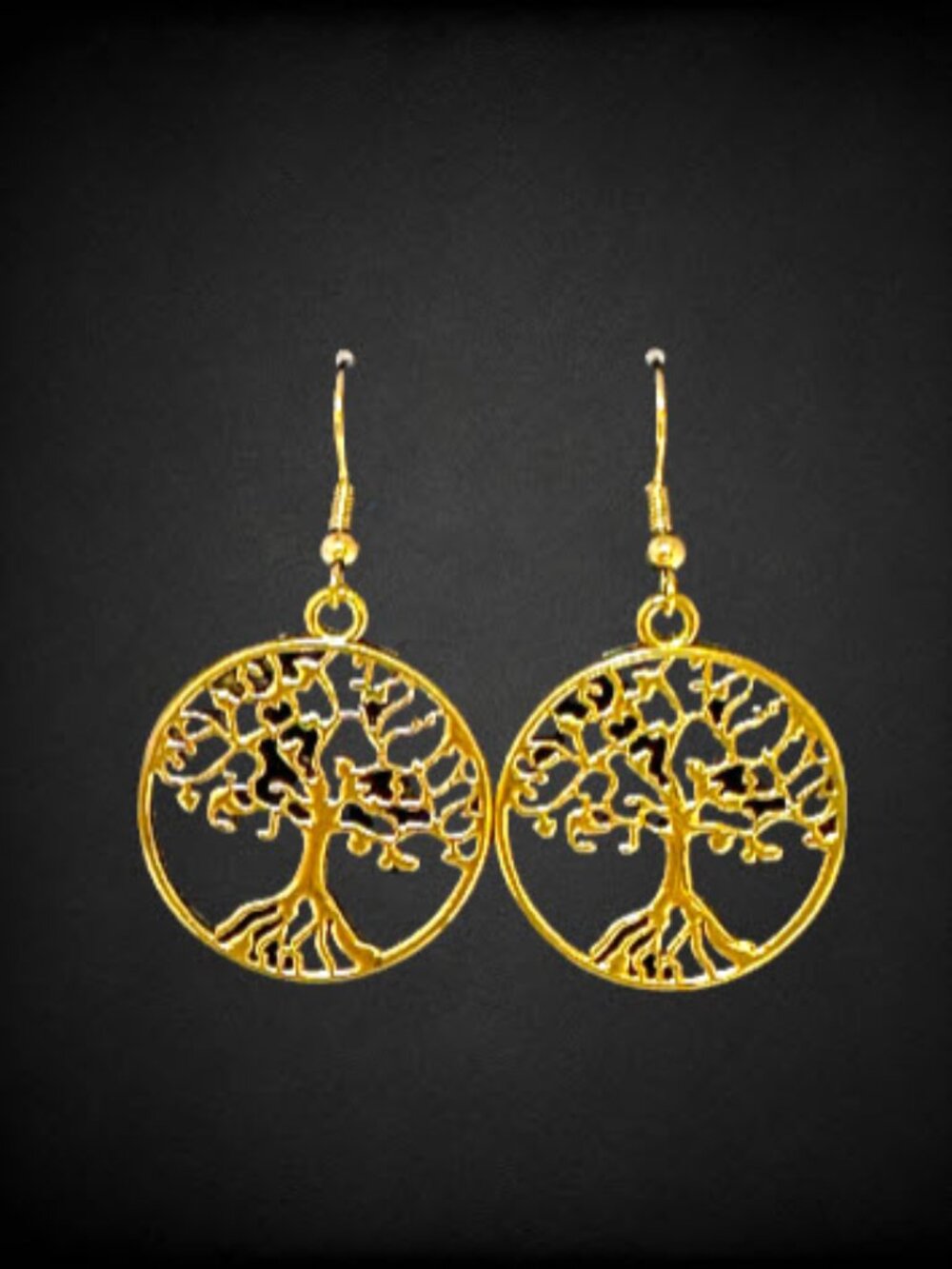 Tree of Life Earrings Gold Plated Dangle Boho Nature Jewelry 1.75"